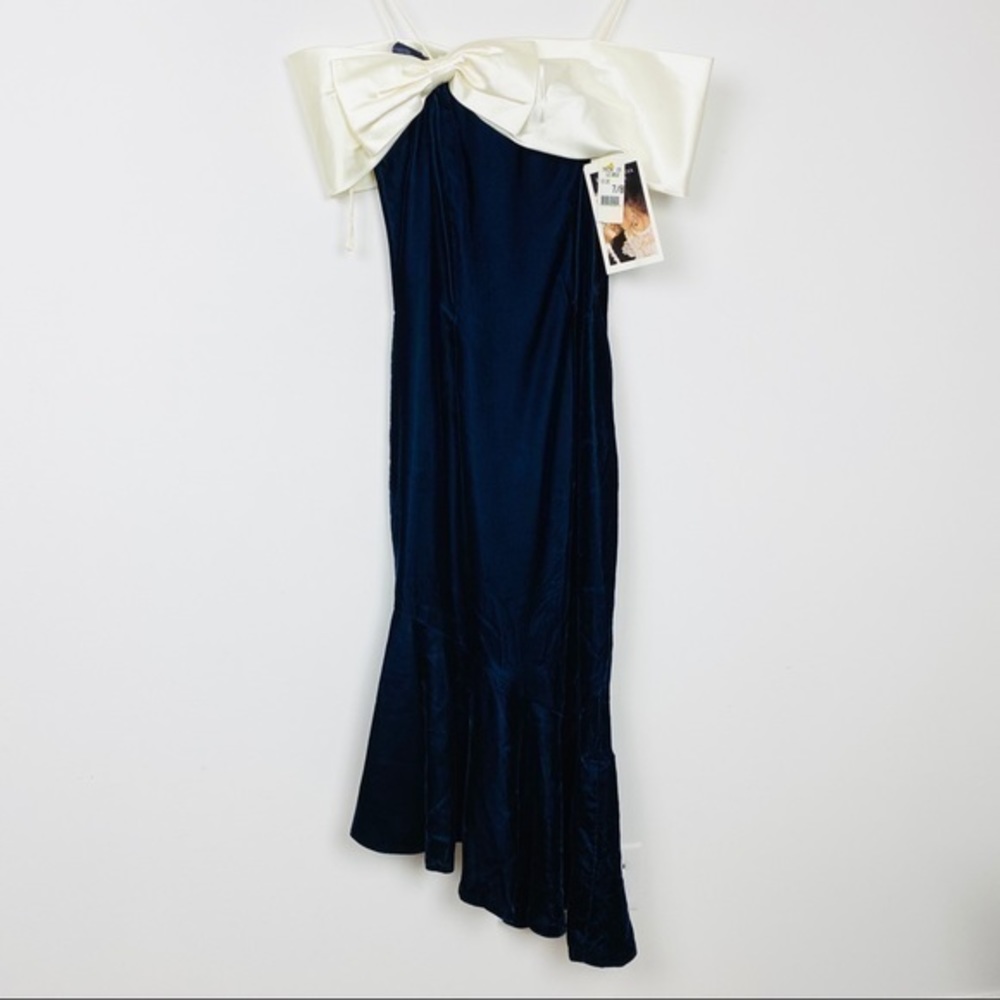 Vintage Jessica McClintock Gunne Sax Blue Velvet Dress Size 7/8